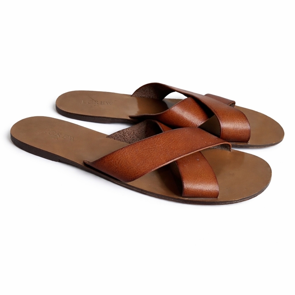 J.Crew Brown Crisscross Slide Sandals Flat Minimalist Resort Sandals 10 - Picture 2 of 10